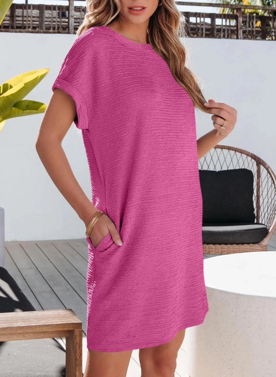 Women's Lightweight Summer Short Sleeve Dress with Pockets - Image 3