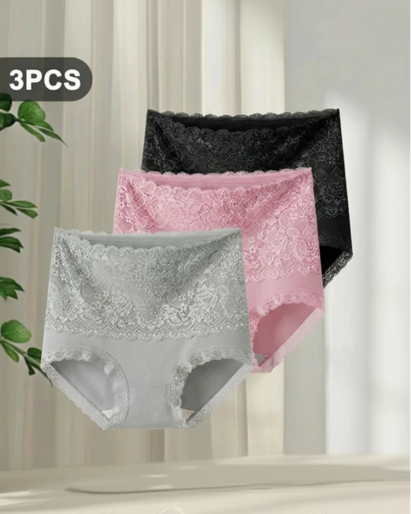 Women's Floral Lace High Waist Hip Lifting Cotton Briefs (3 Pack / 6 Pack) - Image 5