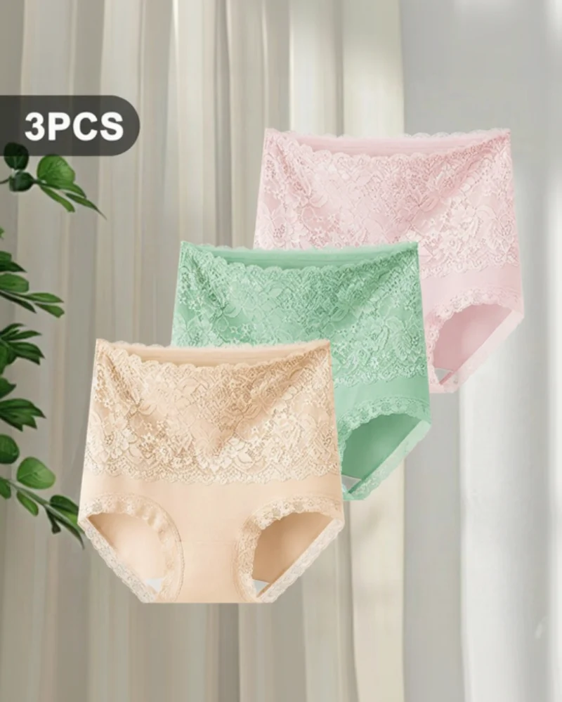 Women's Floral Lace High Waist Hip Lifting Cotton Briefs (3 Pack / 6 Pack) - Image 6