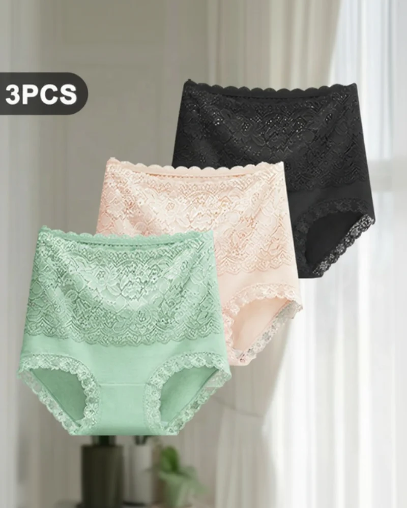 Women's Floral Lace High Waist Hip Lifting Cotton Briefs (3 Pack / 6 Pack) - Image 7