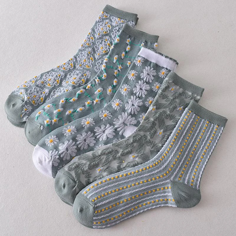 5 Pairs Womens Floral Socks - Image 10