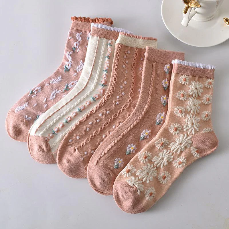 5 Pairs Womens Floral Socks - Image 12