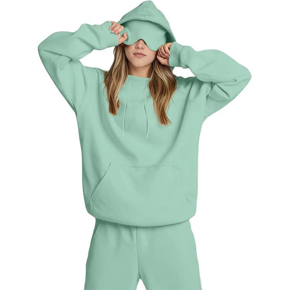 Airplane Model Travel Hoodie Eye Mask Built in Long Sleeve Oversized Sweatshirt - Image 2