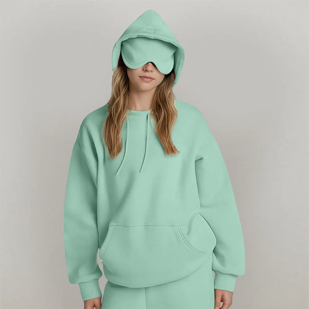 Airplane Model Travel Hoodie Eye Mask Built in Long Sleeve Oversized Sweatshirt - Image 3