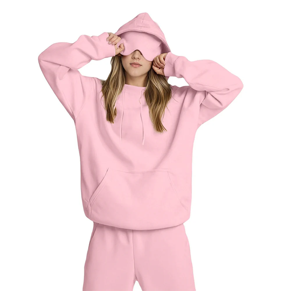 Airplane Model Travel Hoodie Eye Mask Built in Long Sleeve Oversized Sweatshirt - Image 4