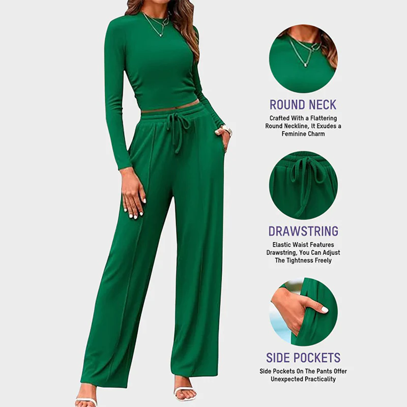Crop Top Straight Leg Pants 2-Piece Lounge Set - Image 3