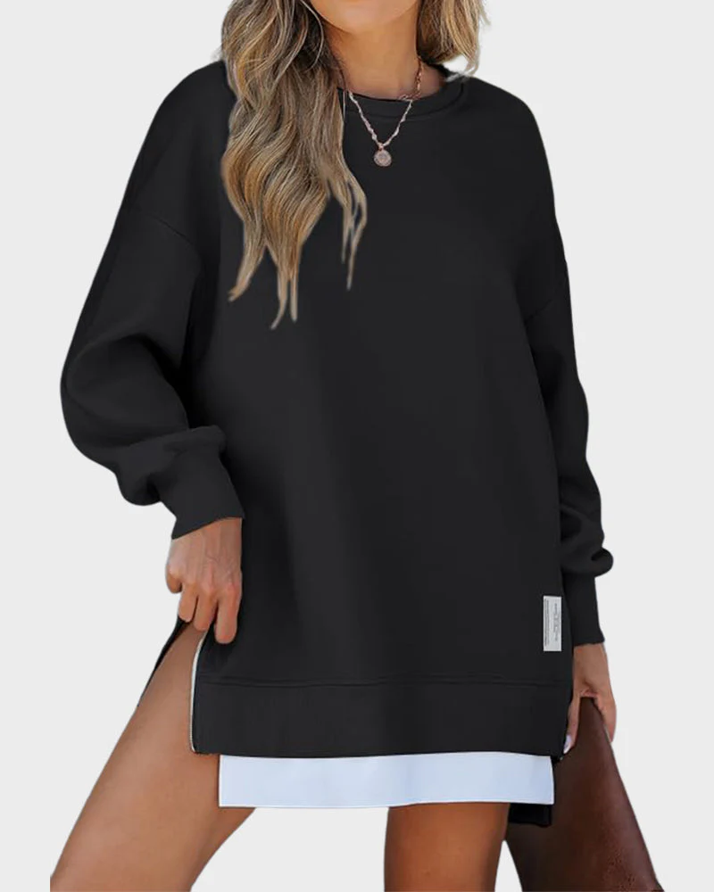 Casual Long Sleeve Zipper Slit Oversized Sweatshirt - Image 10