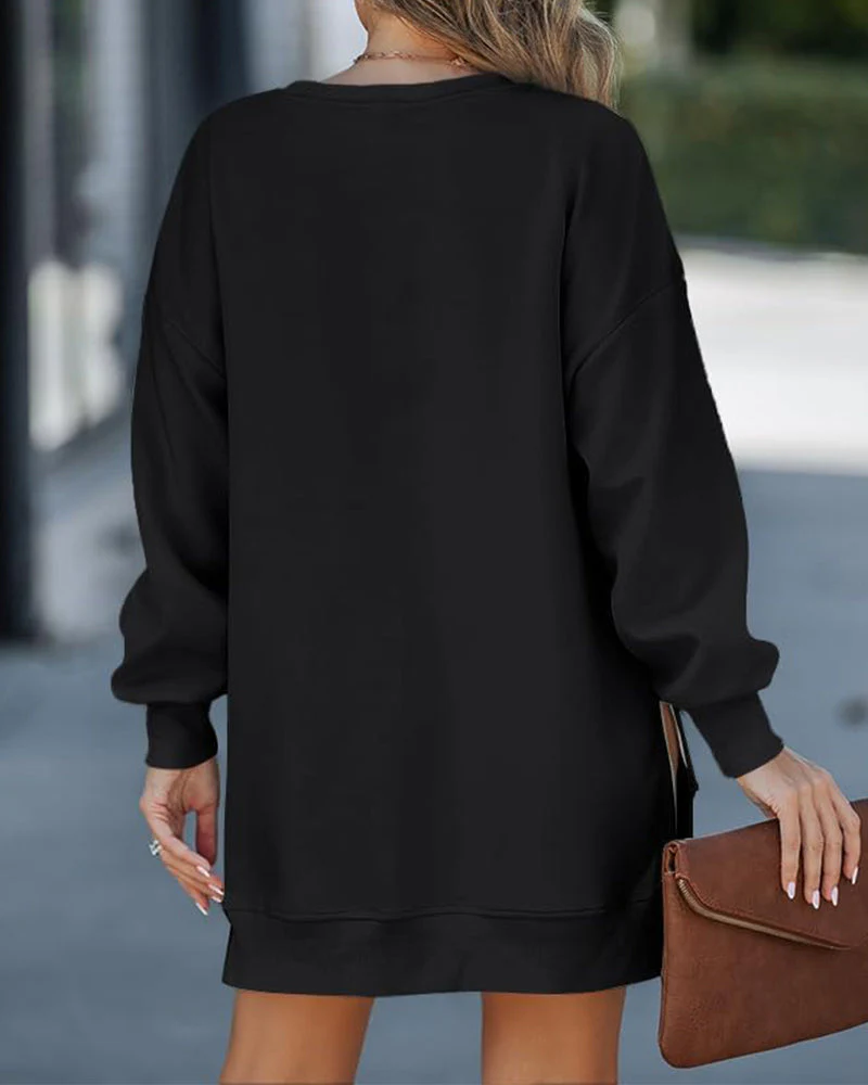 Casual Long Sleeve Zipper Slit Oversized Sweatshirt - Image 12