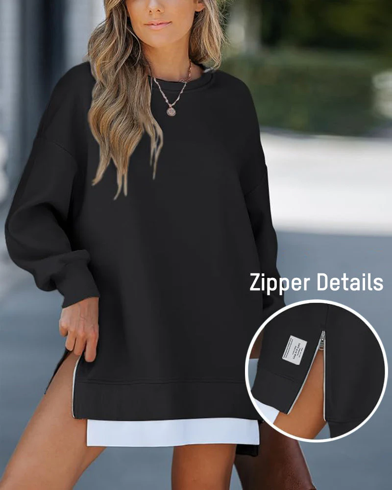 Casual Long Sleeve Zipper Slit Oversized Sweatshirt - Image 14