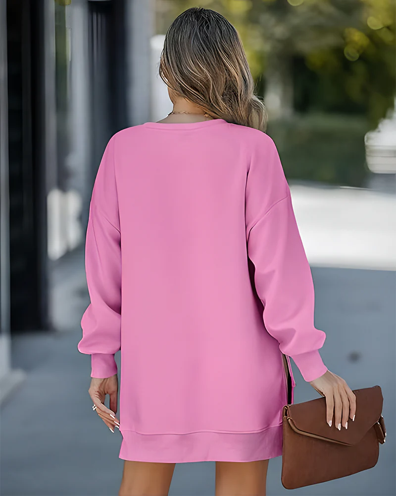 Casual Long Sleeve Zipper Slit Oversized Sweatshirt - Image 16