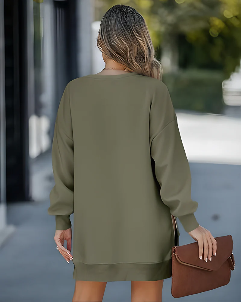 Casual Long Sleeve Zipper Slit Oversized Sweatshirt - Image 19