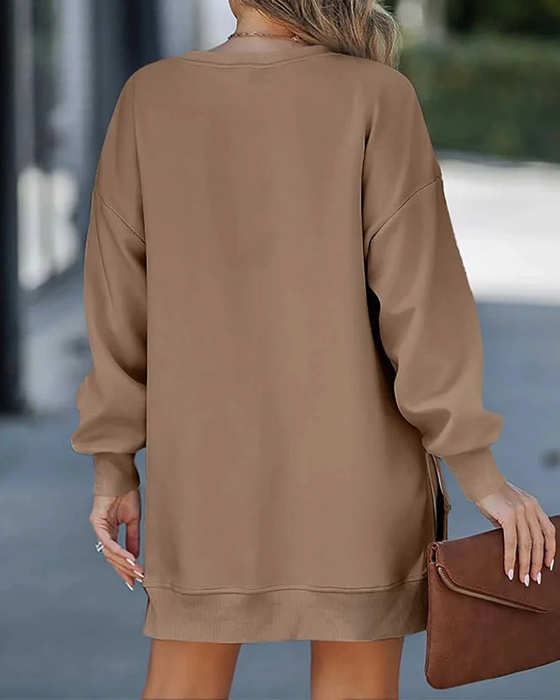 Casual Long Sleeve Zipper Slit Oversized Sweatshirt - Image 3