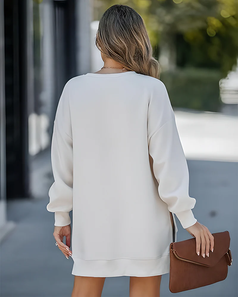 Casual Long Sleeve Zipper Slit Oversized Sweatshirt - Image 9