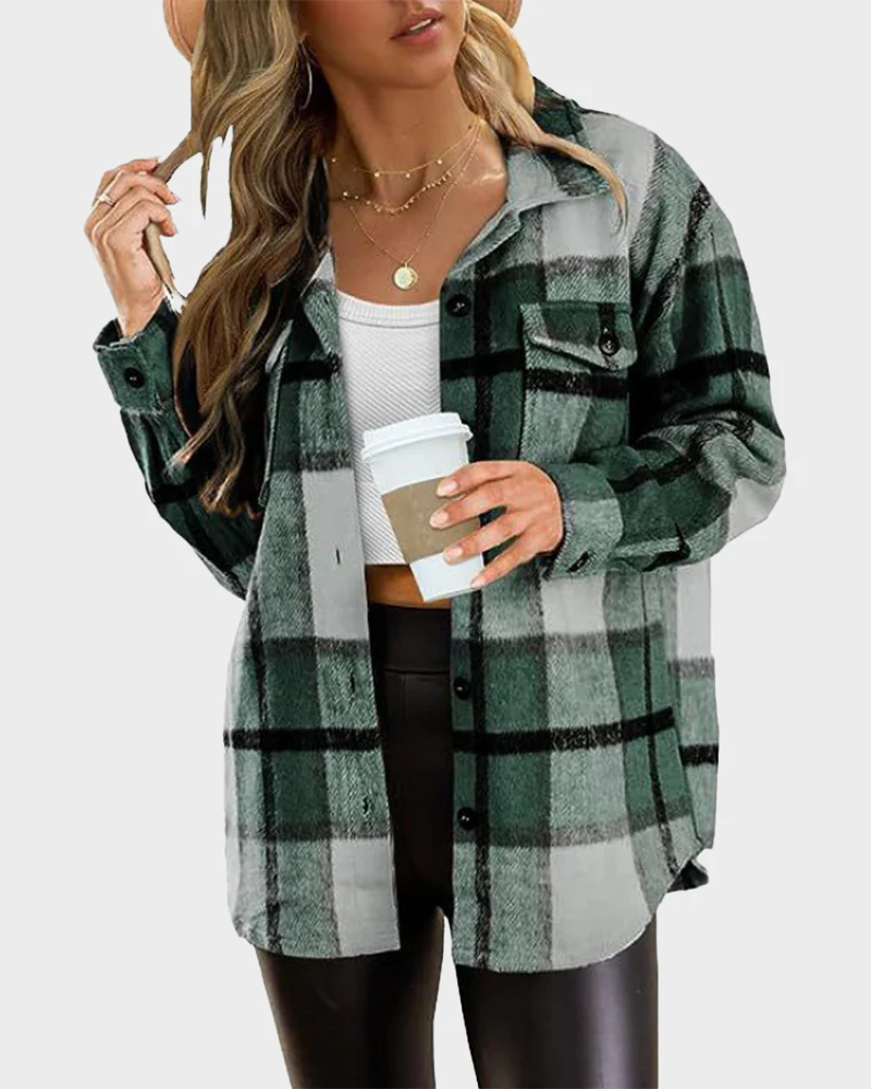 Casual Plaid Flannel Shirt Jacket - Image 10