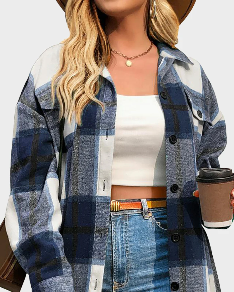 Casual Plaid Flannel Shirt Jacket - Image 9