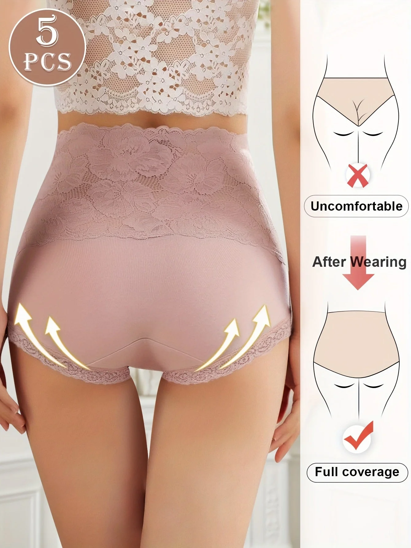 Comfy Everyday High-Waist Panties with Lace Trim, 5-Pack - Image 14