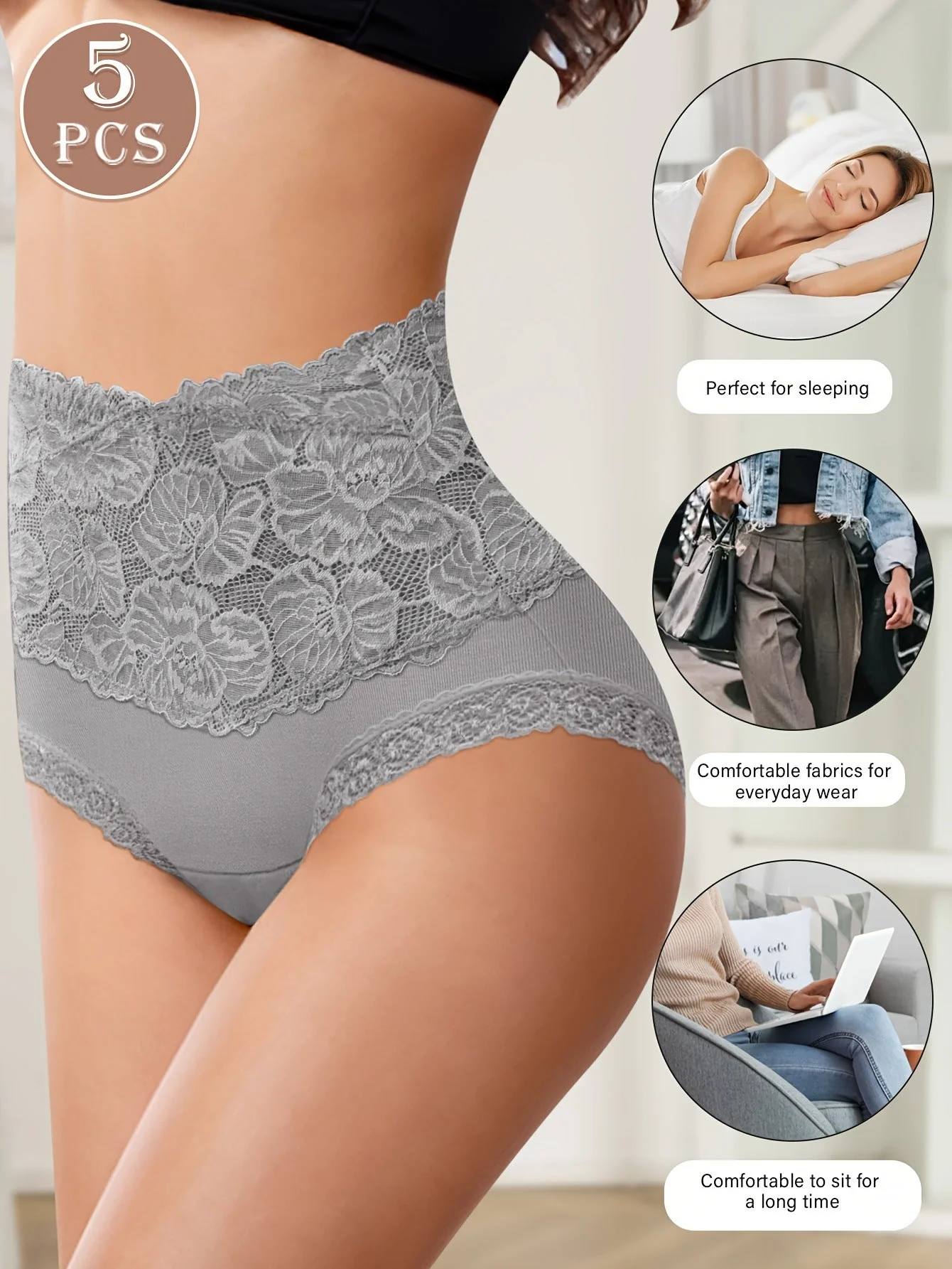 Comfy Everyday High-Waist Panties with Lace Trim, 5-Pack - Image 15