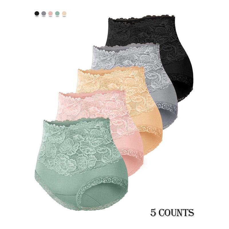 Comfy Everyday High-Waist Panties with Lace Trim, 5-Pack - Image 4