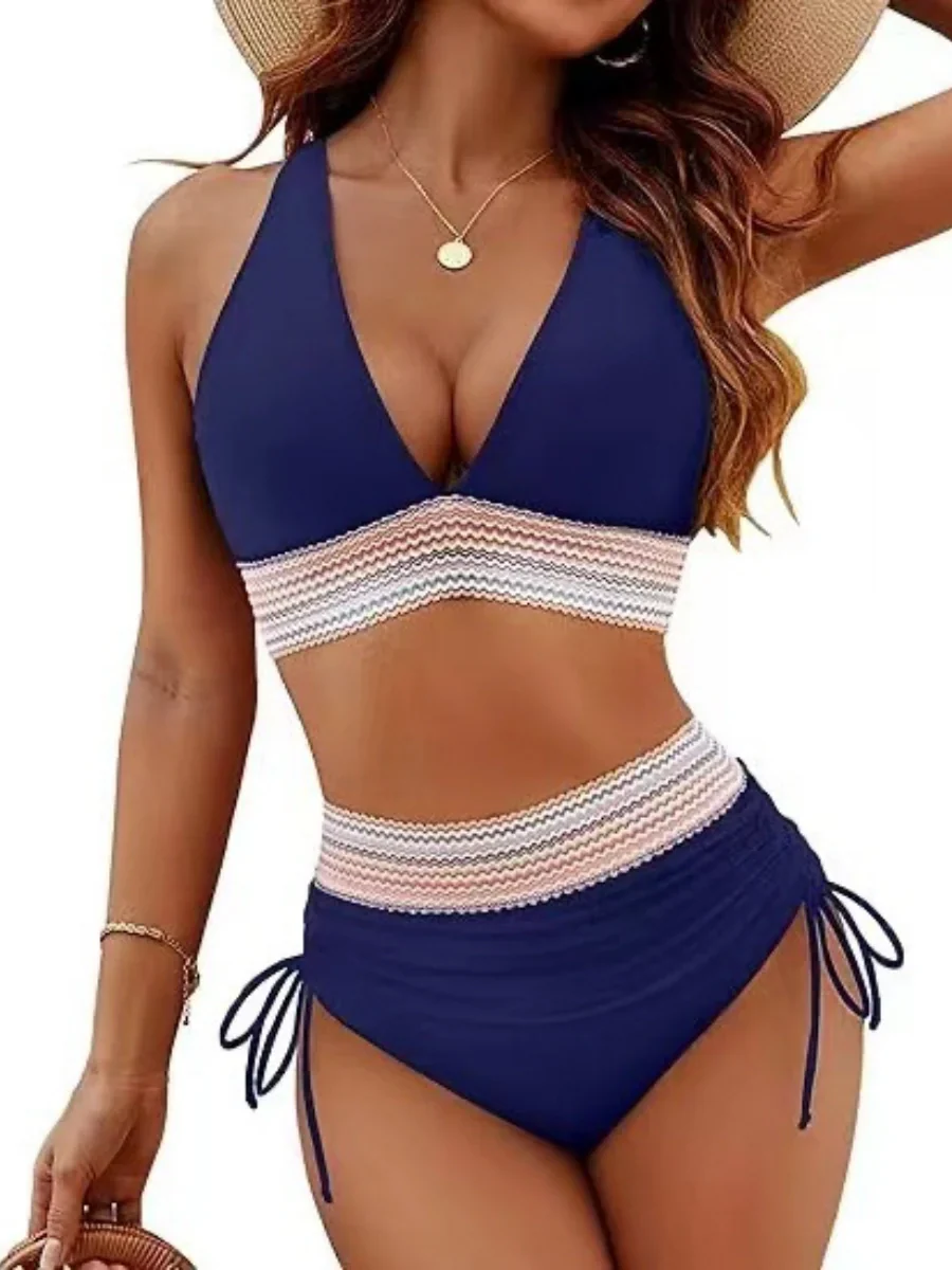 High Waisted Tummy Control Color Block Bikini Sets - Image 16