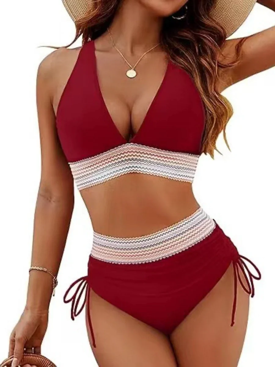 High Waisted Tummy Control Color Block Bikini Sets - Image 17