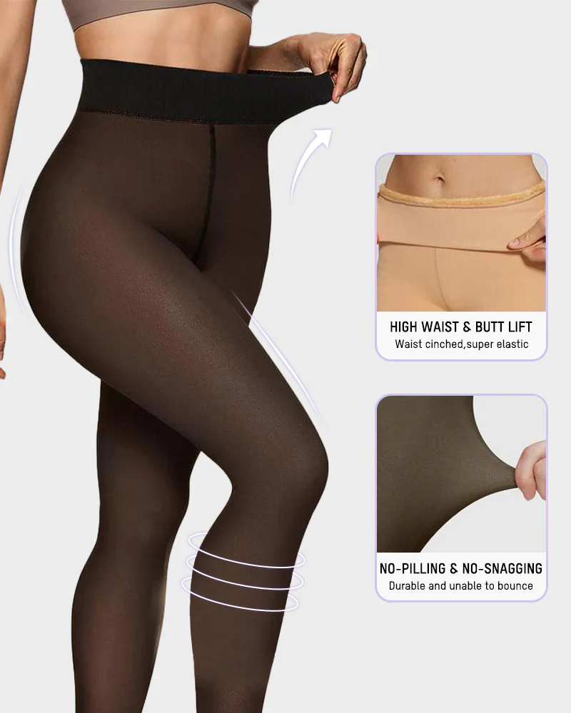 Semi-Transparent Single Seam Fleece Lined Tights - Image 5