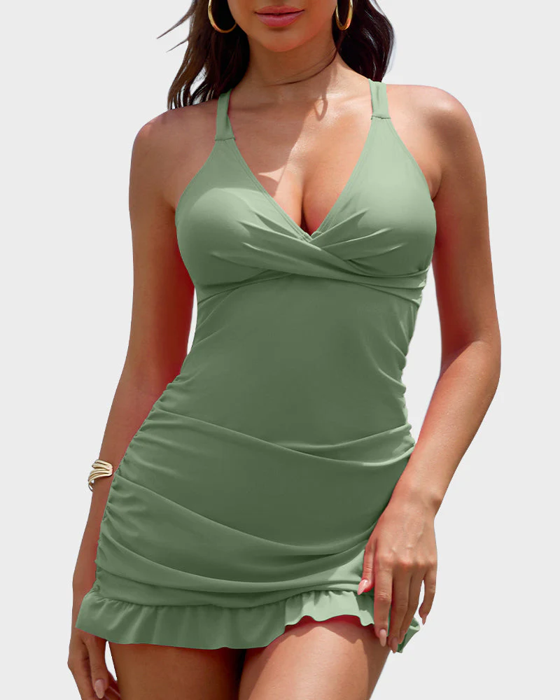 Deep V Cross-Back Ruched One-Piece Swimsuit - Image 16