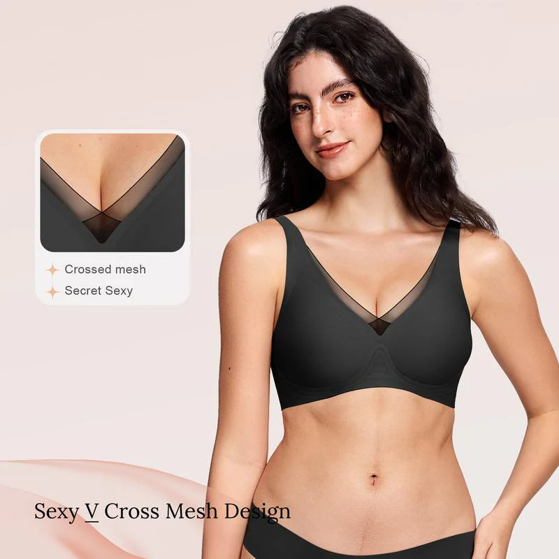 Deep V-Mesh Wireless Seamless Women's Bra - Image 10