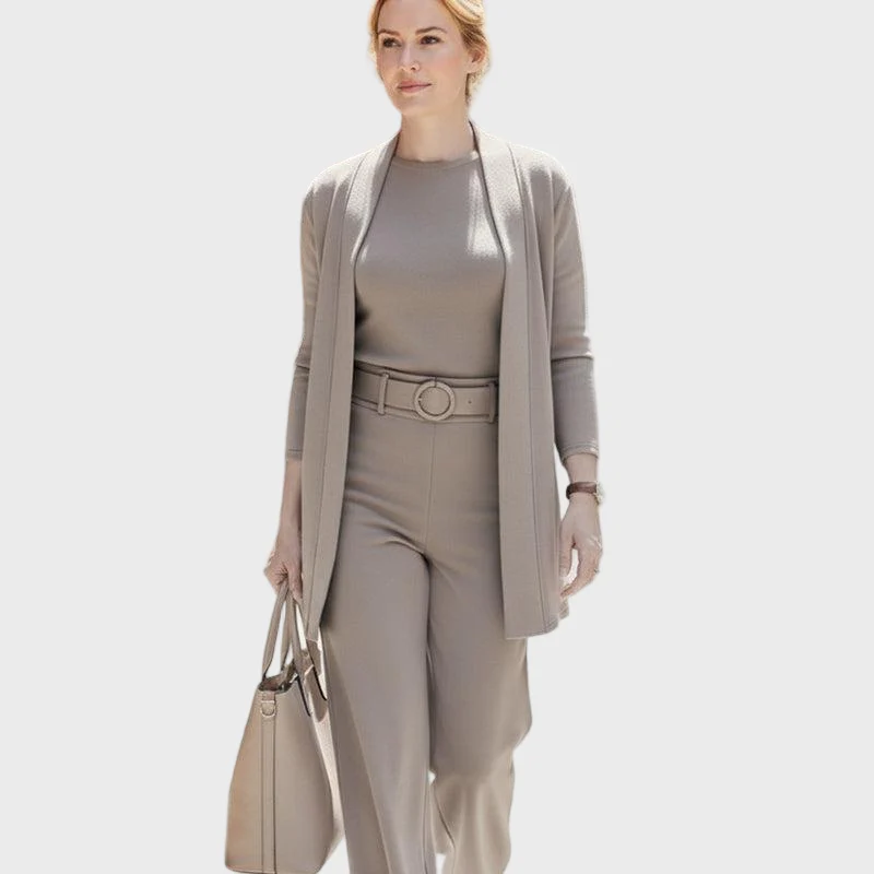 Elegant 3-Piece Set Including Long Cardigan, Top And Pants - Image 5