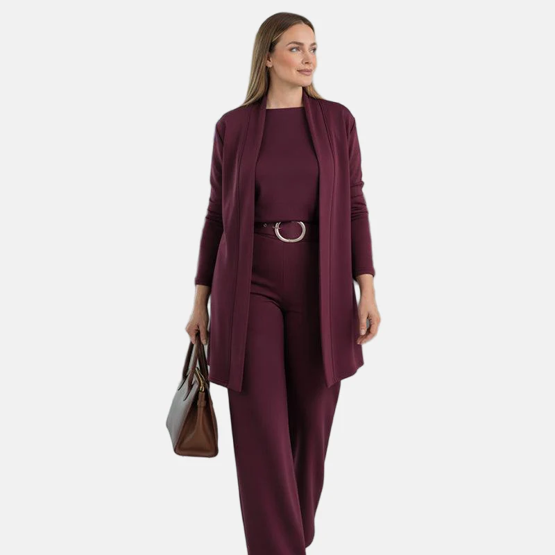 Elegant 3-Piece Set Including Long Cardigan, Top And Pants - Image 7