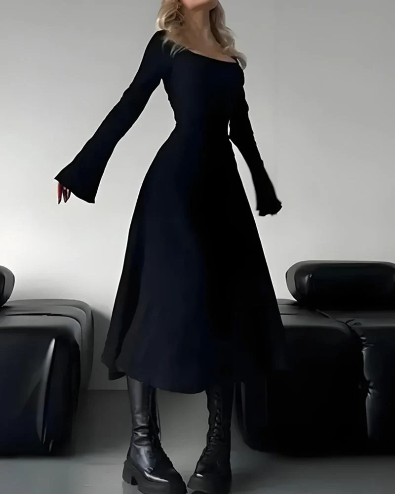 Elegant Lace-Up Square Neck A-Line Dress - Image 2