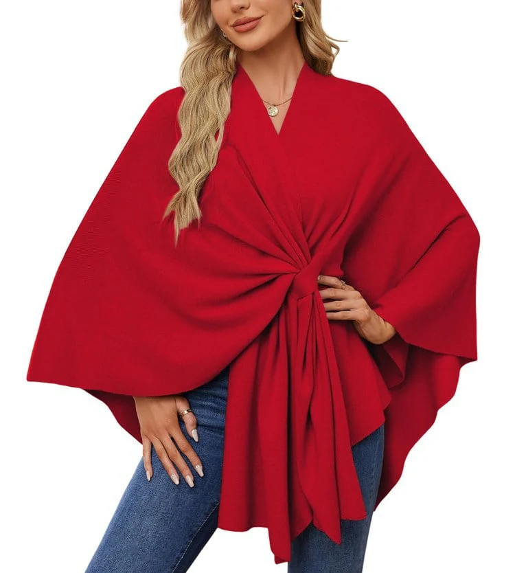 Elegant Shawl Wraps Soft Open Front Poncho Sweater - Image 9