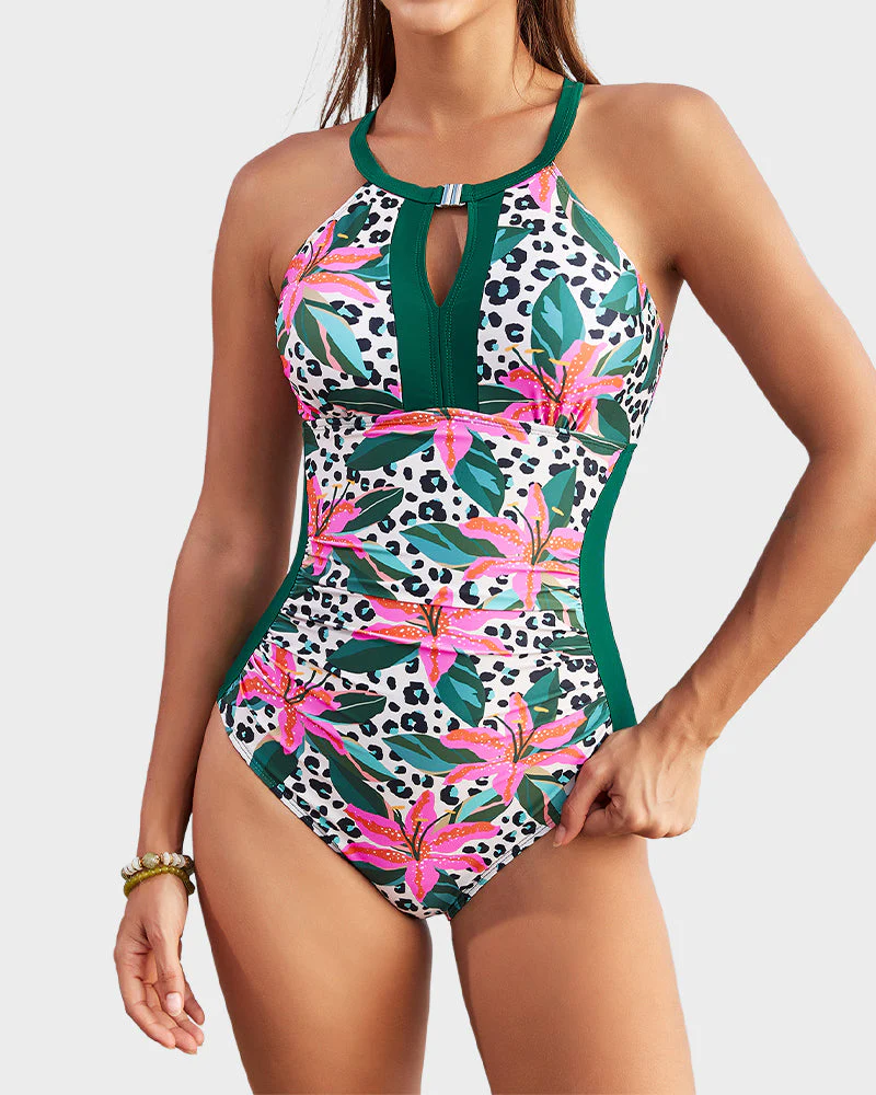 Full Coverage Retro Color Block Swimwear - Image 41