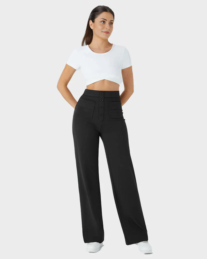 High-Waist Button Front Straight-Leg Pants - Image 2