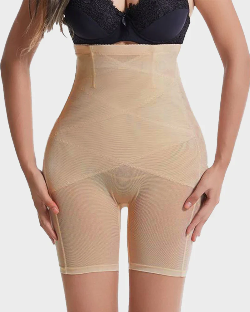 High Waist Criss-Cross Mesh Breathable Shaping Shorts - Image 7