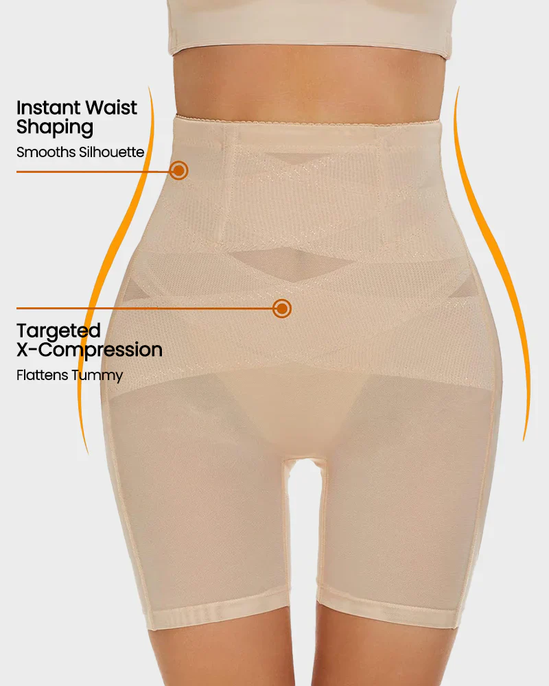High Waist Criss-Cross Mesh Breathable Shaping Shorts - Image 8