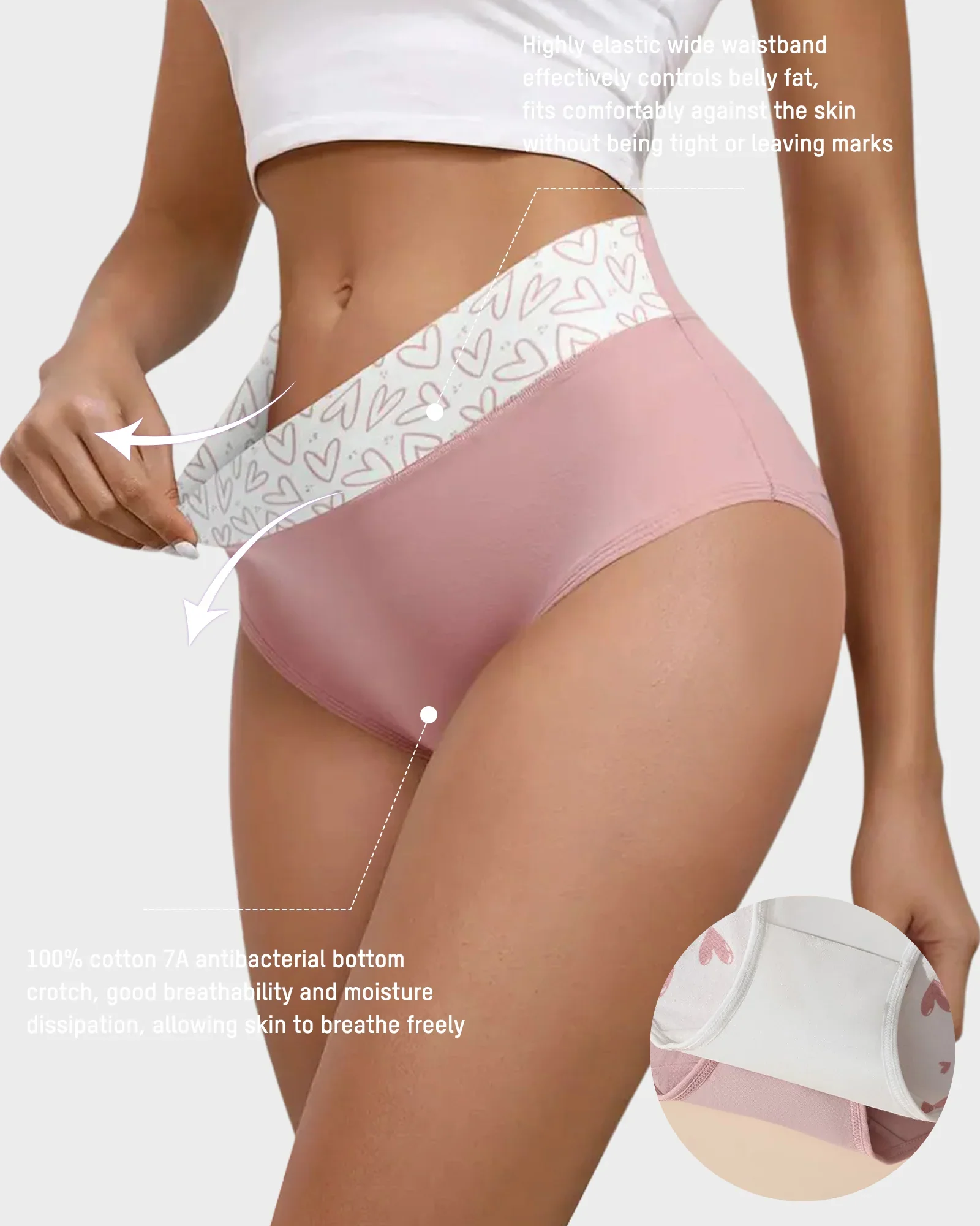 Soft Cotton Heart Print High-Waist Panties (6 Pack) - Image 3