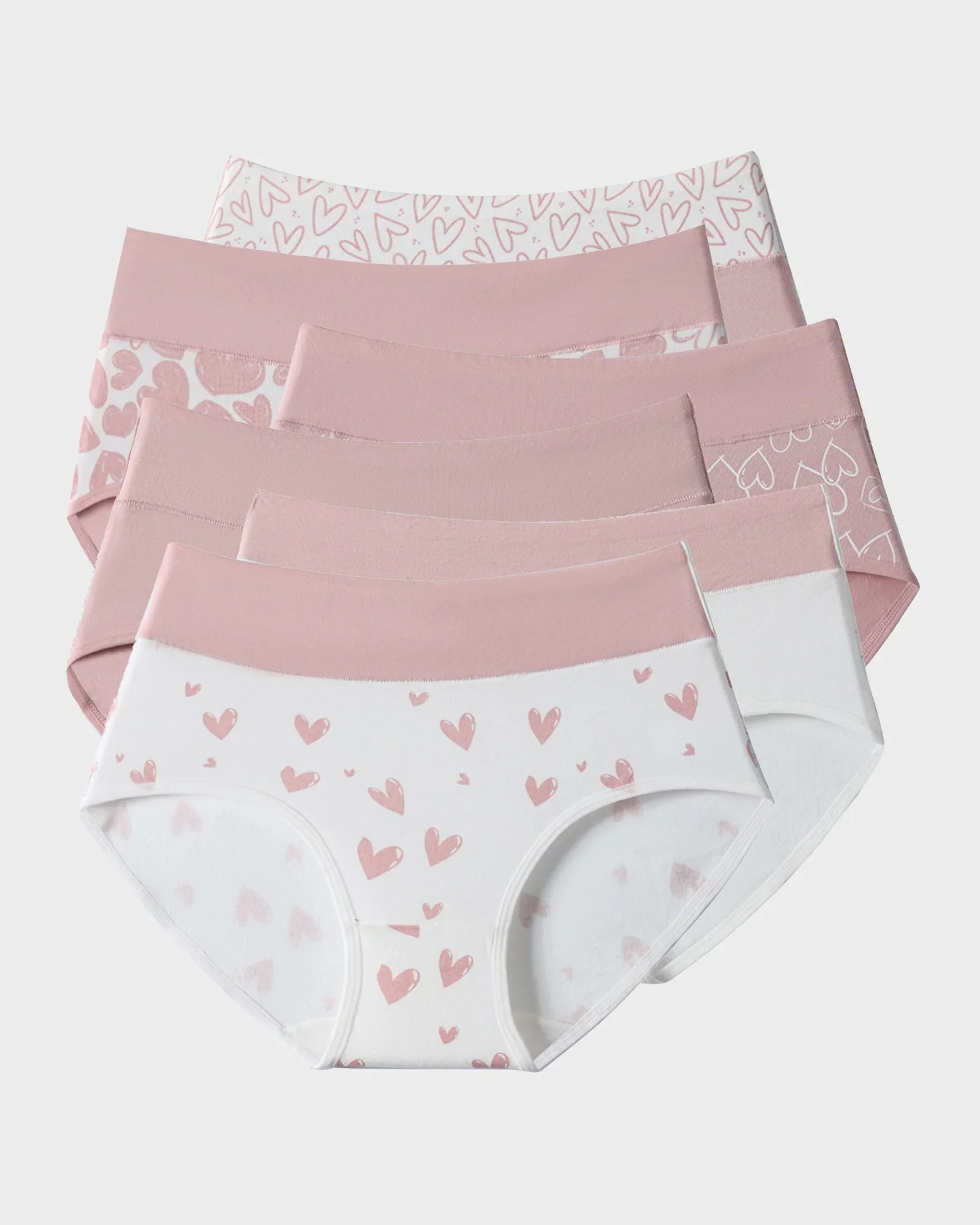 Soft Cotton Heart Print High-Waist Panties (6 Pack) - Image 9