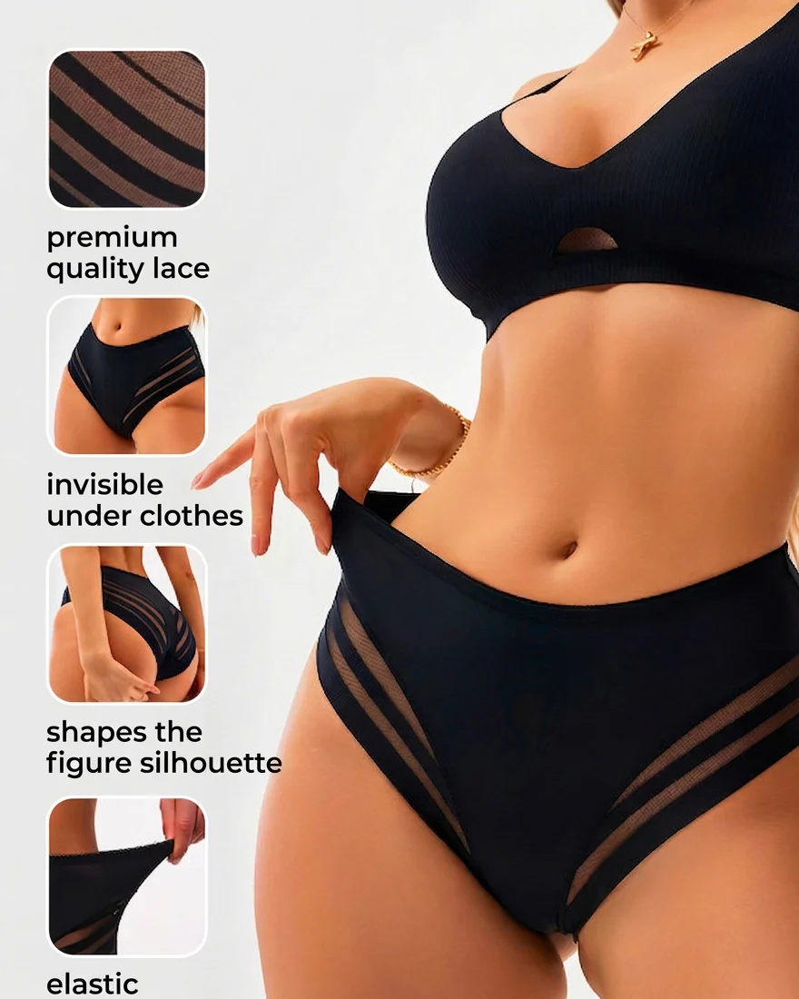 🔥Plus Size Up to 6XL 🔥 High Waisted Invisible Tummy Control Panties - Sheer Stripe Shapewear - Image 7