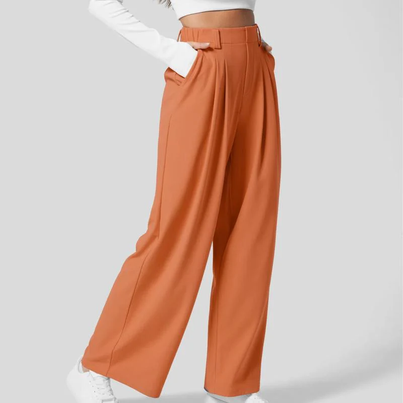 High Waisted Plicated Side Pocket Wide Leg Waffle Work Pants - Image 15