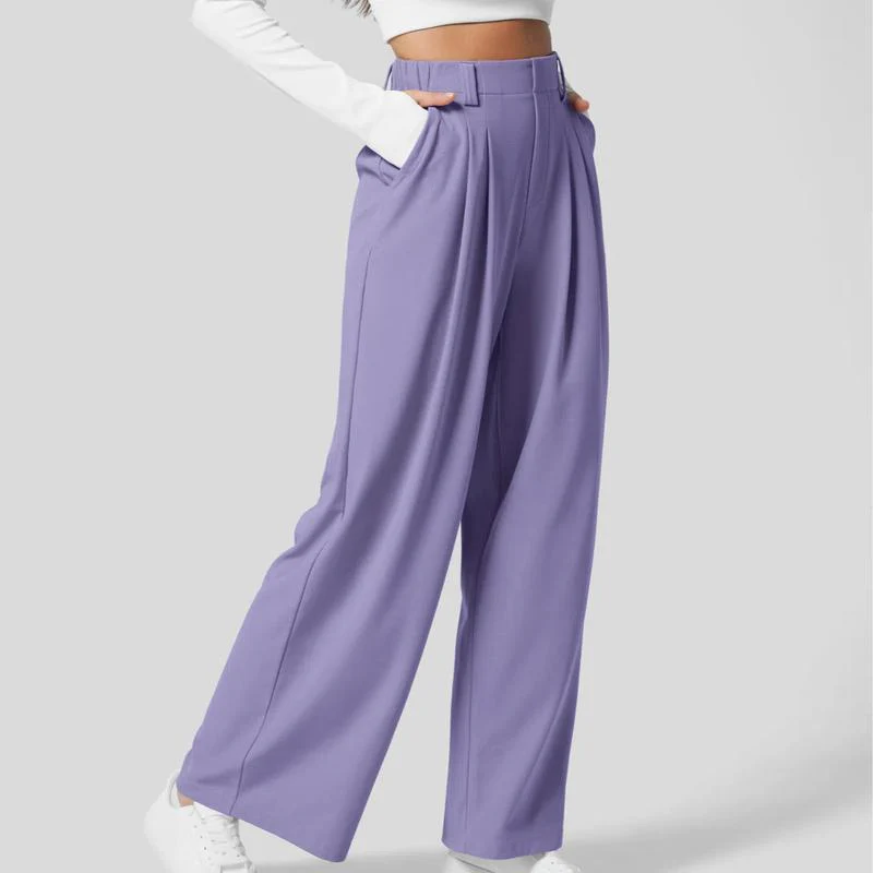 High Waisted Plicated Side Pocket Wide Leg Waffle Work Pants - Image 16