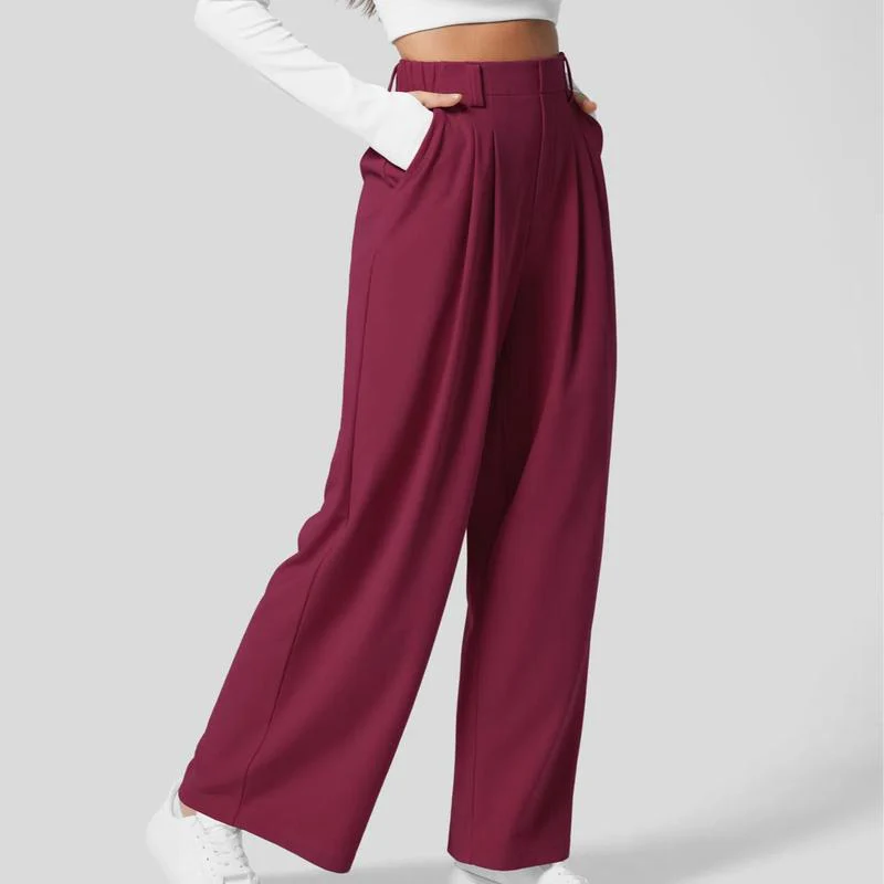 High Waisted Plicated Side Pocket Wide Leg Waffle Work Pants - Image 21