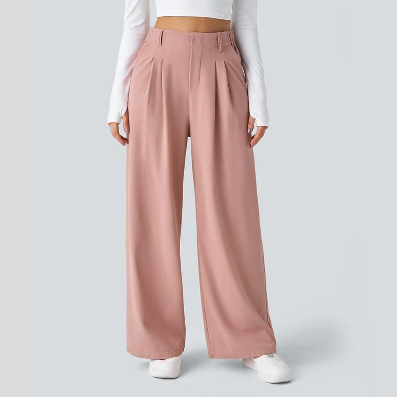 High Waisted Plicated Side Pocket Wide Leg Waffle Work Pants - Image 4