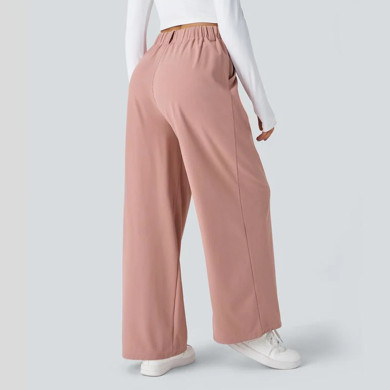 High Waisted Plicated Side Pocket Wide Leg Waffle Work Pants - Image 5