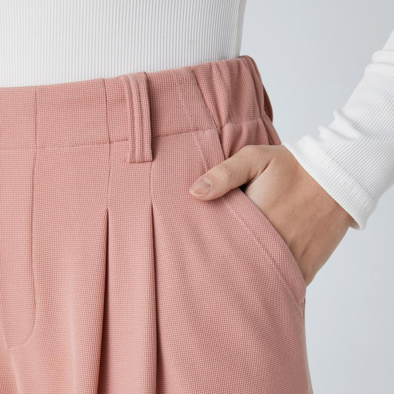 High Waisted Plicated Side Pocket Wide Leg Waffle Work Pants - Image 6