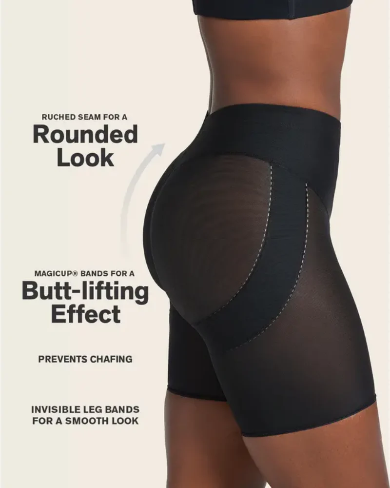 High-waisted shaping shorts with pleated center seam and elastic band - Image 3