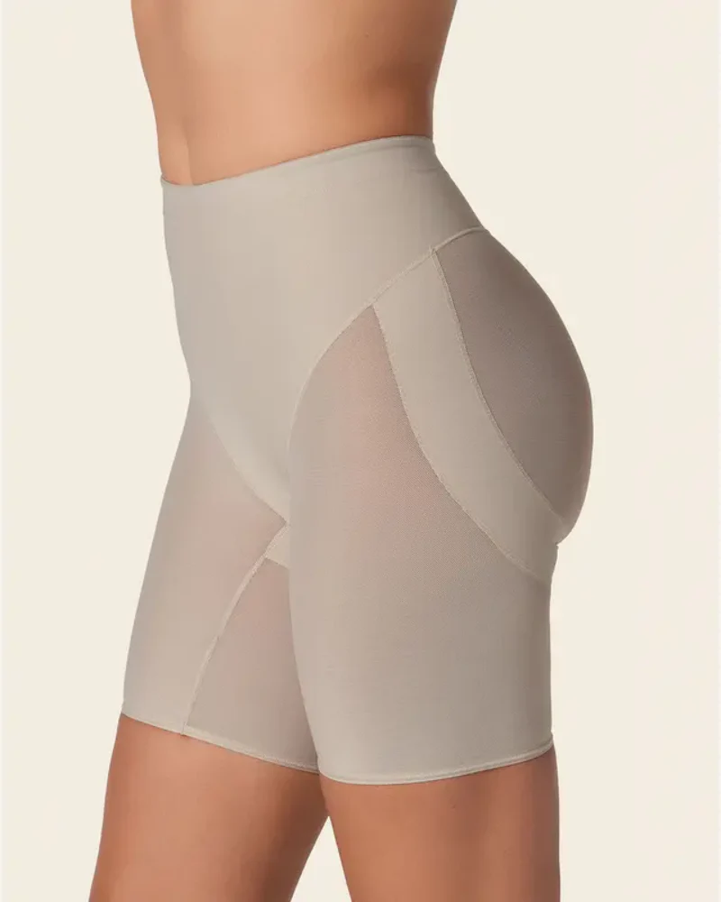 High-waisted shaping shorts with pleated center seam and elastic band - Image 6