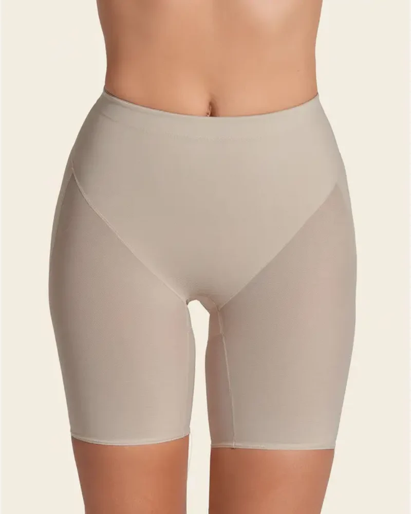 High-waisted shaping shorts with pleated center seam and elastic band - Image 7