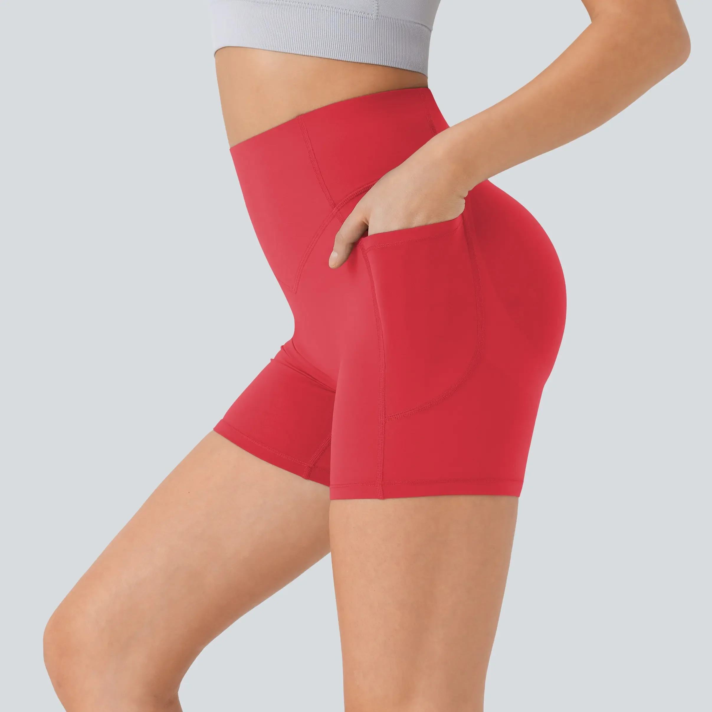 High-Waisted Tummy Control Athletic Shorts with Side Pockets - Image 12