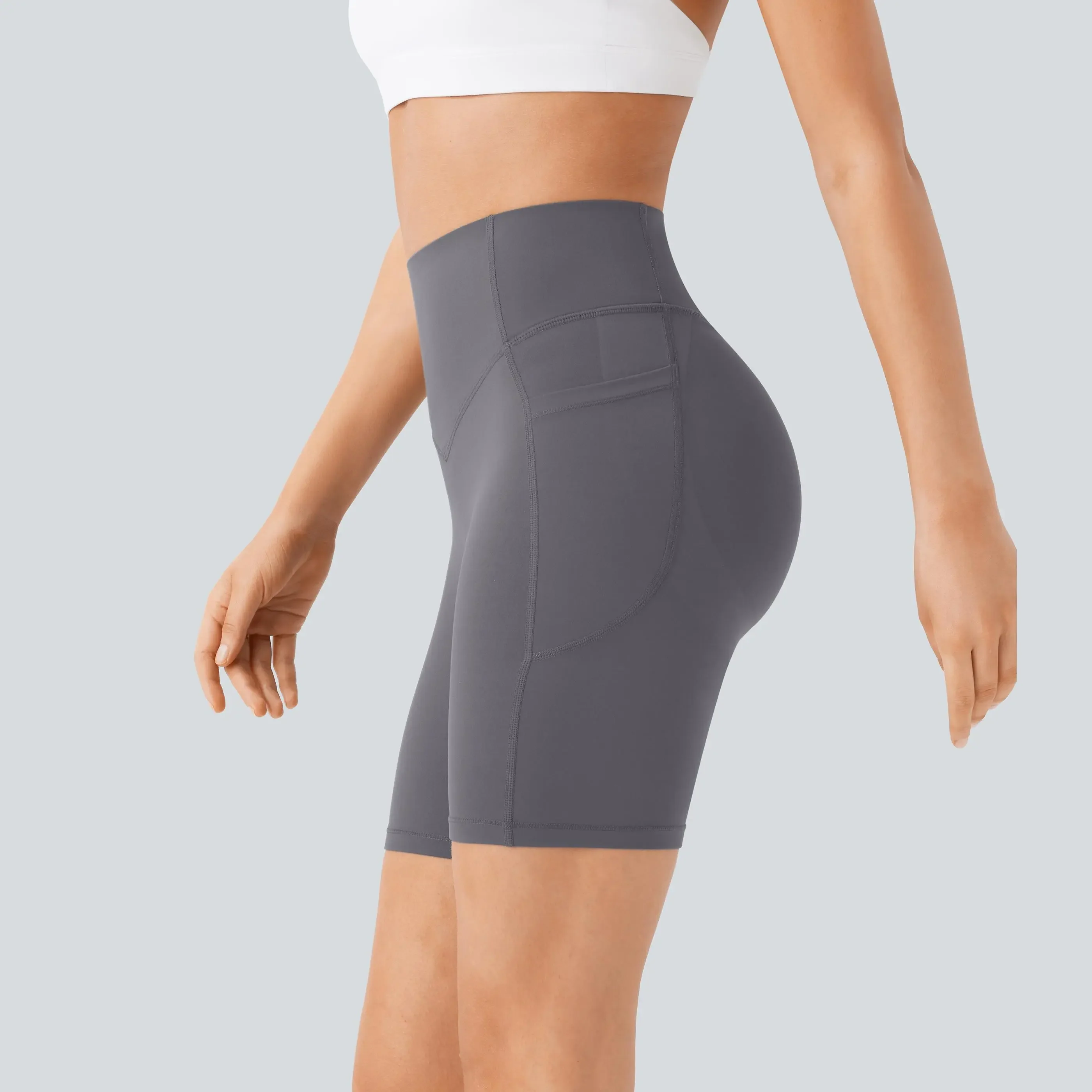 High-Waisted Tummy Control Athletic Shorts with Side Pockets - Image 9