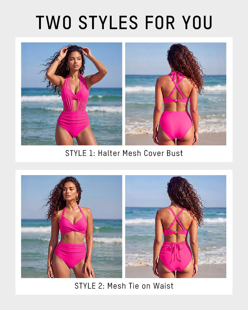 High-Waisted Tummy Control Mesh Bikini Set - Image 4